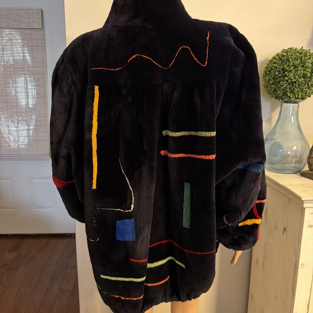 Zuki Saks Fifth Avenue Sheared Beaver Fur Jacket with Abstract Design Size XL - Picture 3 of 16